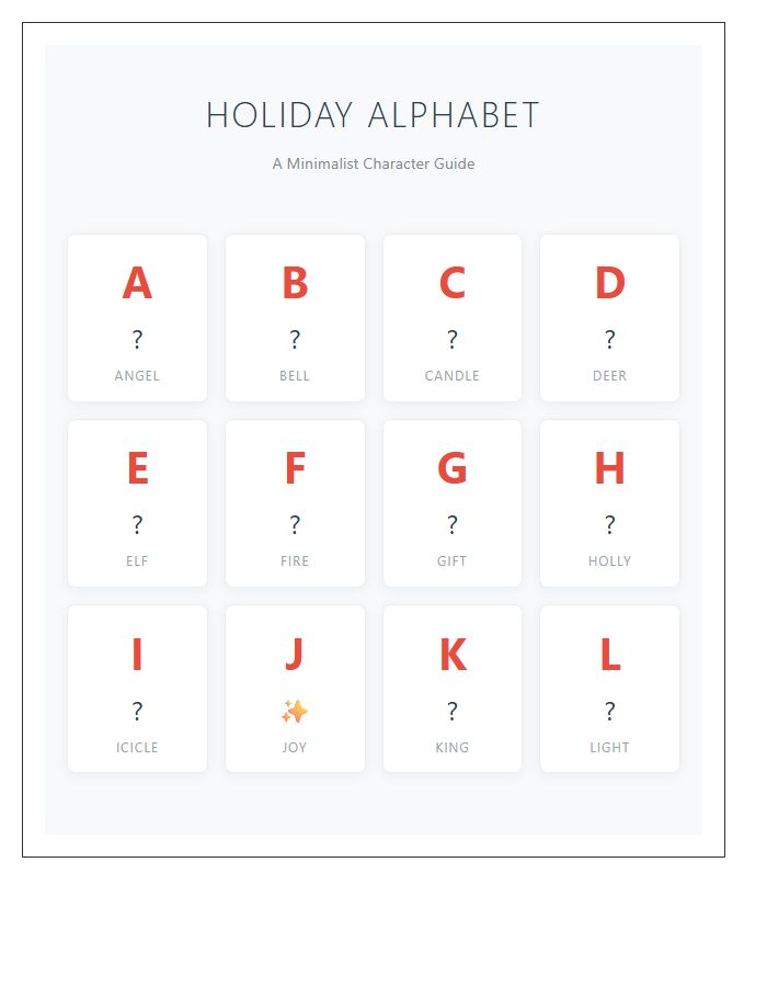 Holiday Character Printable Alphabet Chart