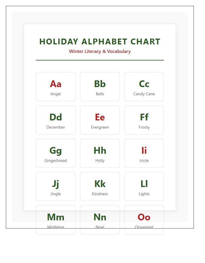 Holiday Literacy Printable Alphabet Chart