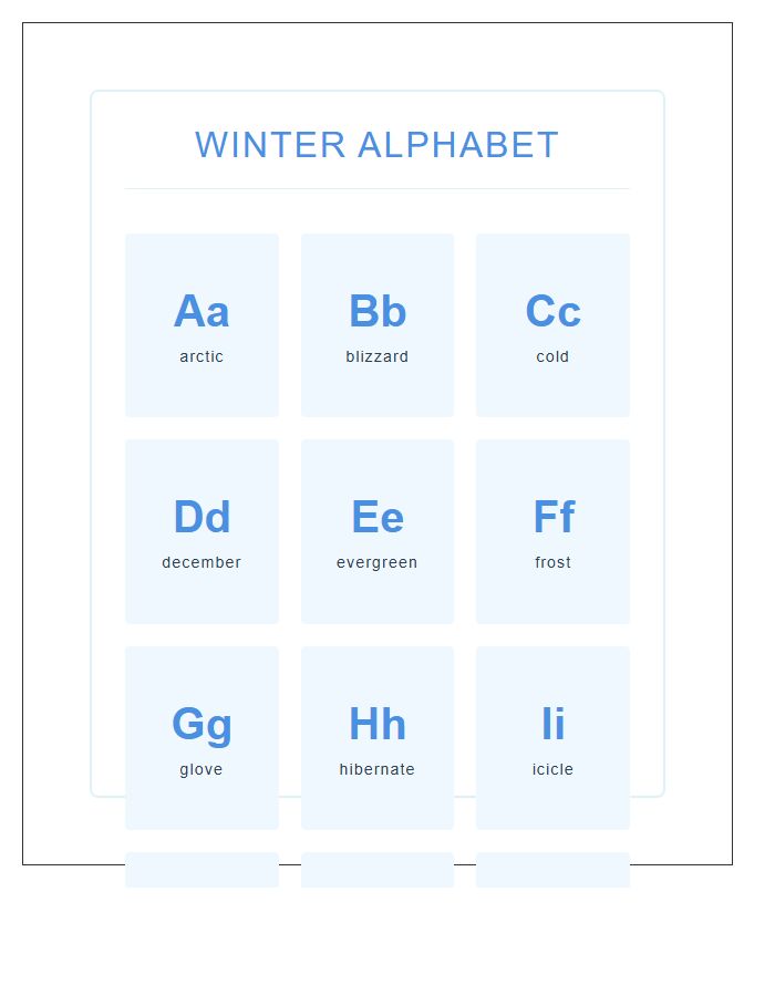 Homeschool Winter Printable Alphabet Chart
