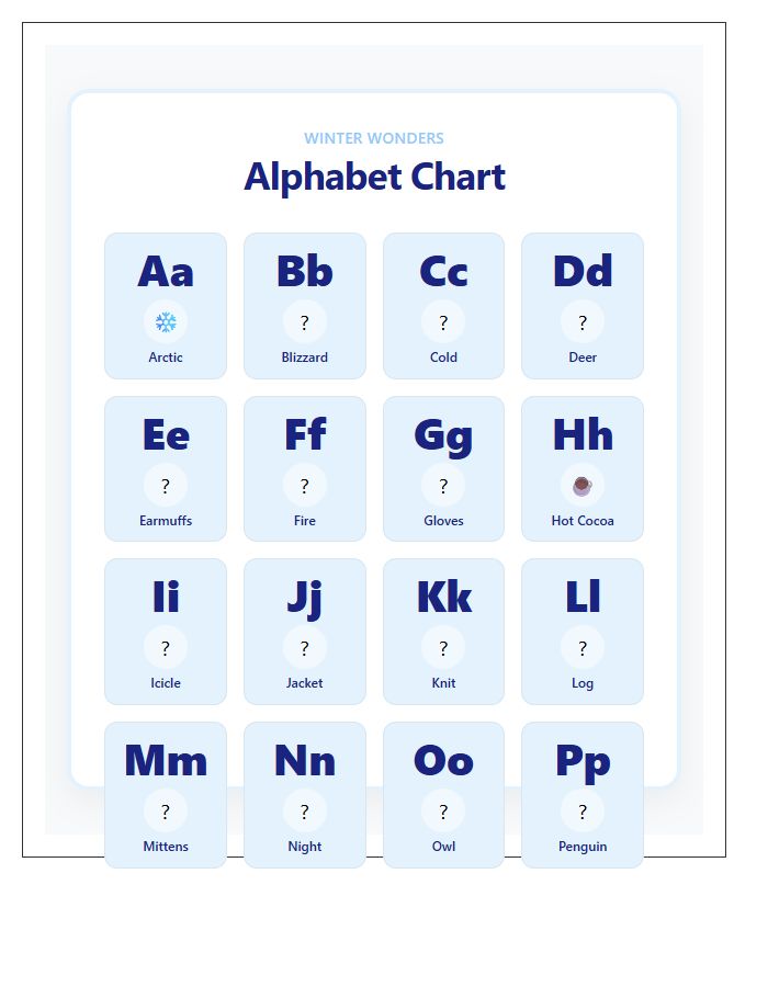 Preschool Winter Printable Alphabet Chart