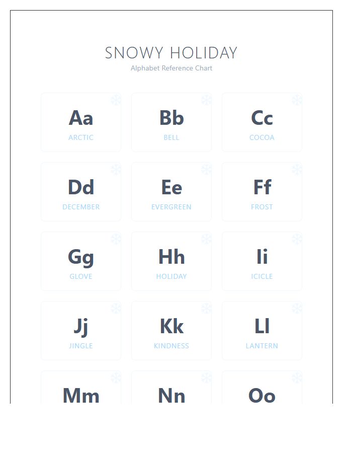 Snowy Holiday Printable Alphabet Chart