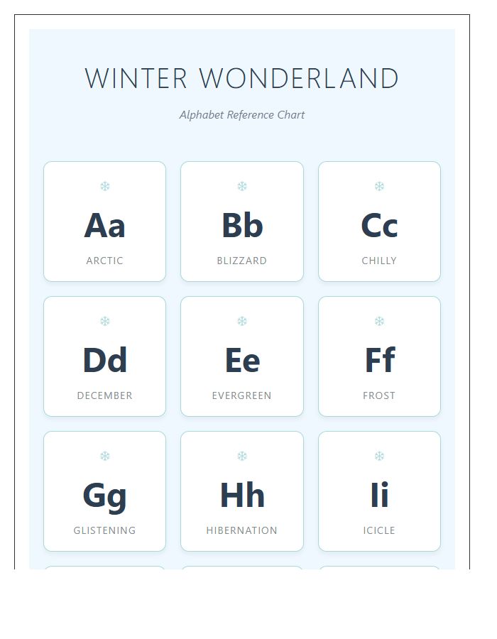 Winter Wonderland Printable Alphabet Chart