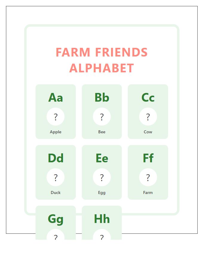 Cute Farm Animal Illustration Printable Alphabet Chart