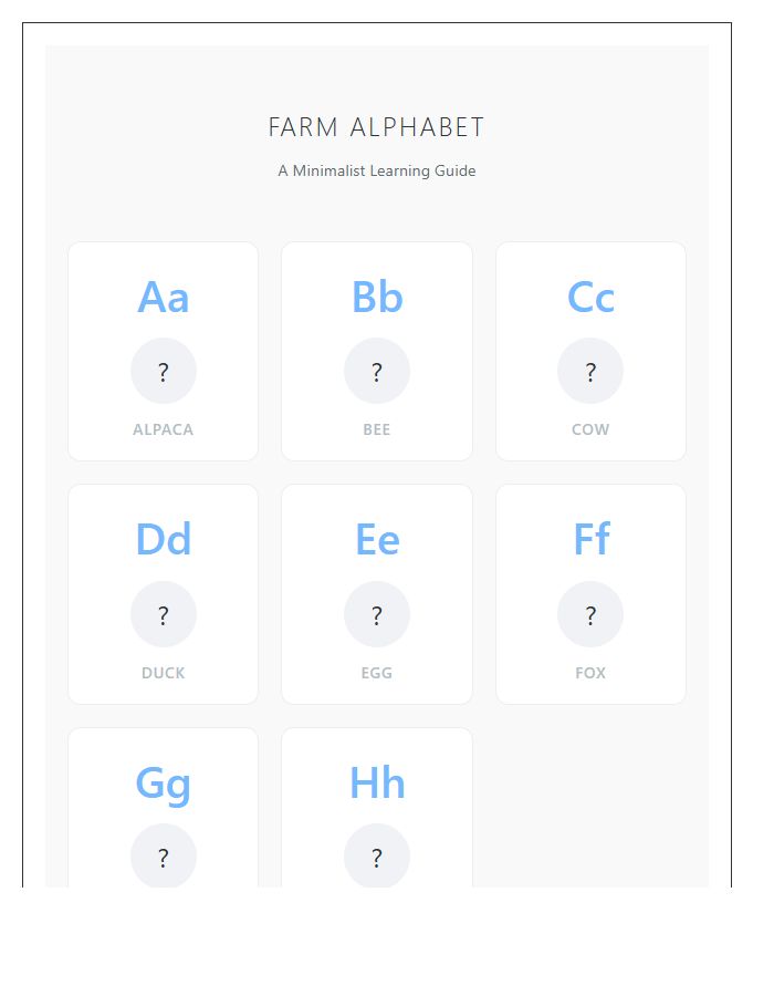 Educational Farm Animal Illustration Printable Alphabet Chart