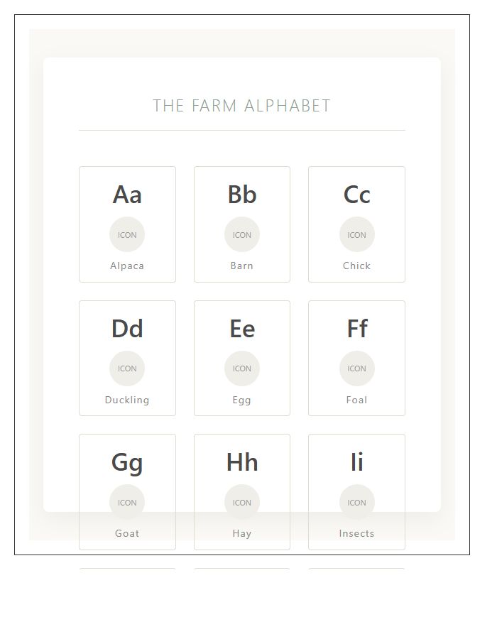 Gender Neutral Farm Animal Illustration Printable Alphabet Chart