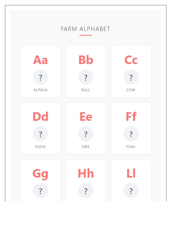 Kindergarten Classroom Farm Animal Illustration Printable Alphabet Chart