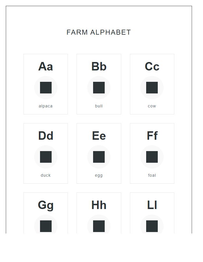 Minimalist Farm Animal Illustration Printable Alphabet Chart