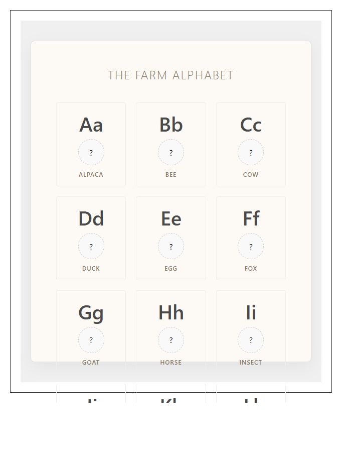 Modern Farm Animal Illustration Printable Alphabet Chart