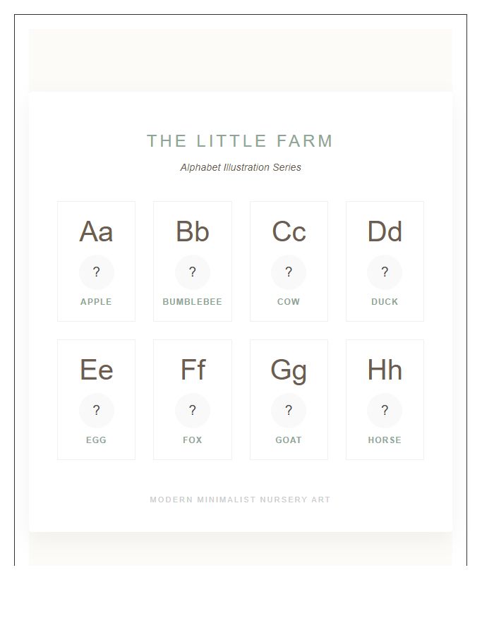 Playroom Wall Art Farm Animal Illustration Printable Alphabet Chart