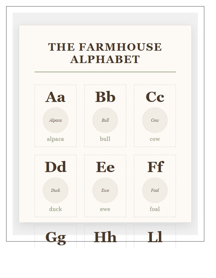 Rustic Farm Animal Illustration Printable Alphabet Chart