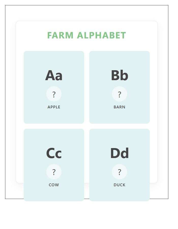 Toddler Learning Farm Animal Illustration Printable Alphabet Chart