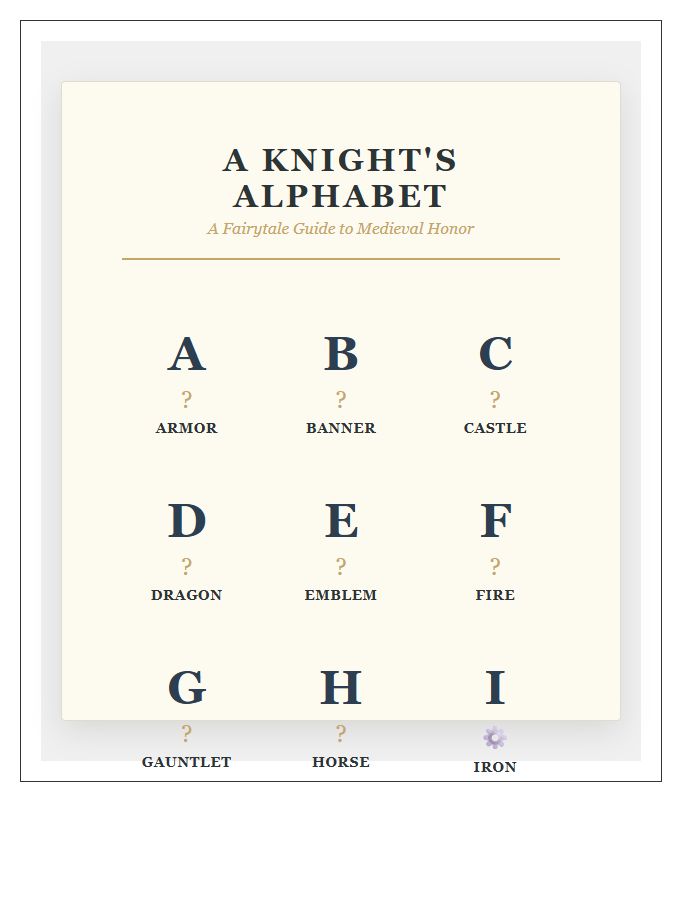 Fairytale Medieval Knight Printable Alphabet Chart