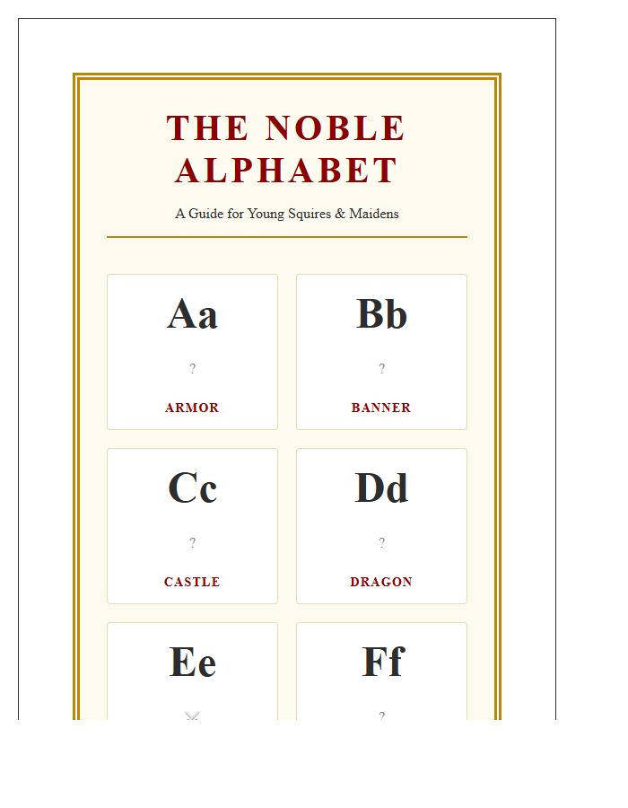 Medieval Knight Theme Printable Alphabet Chart