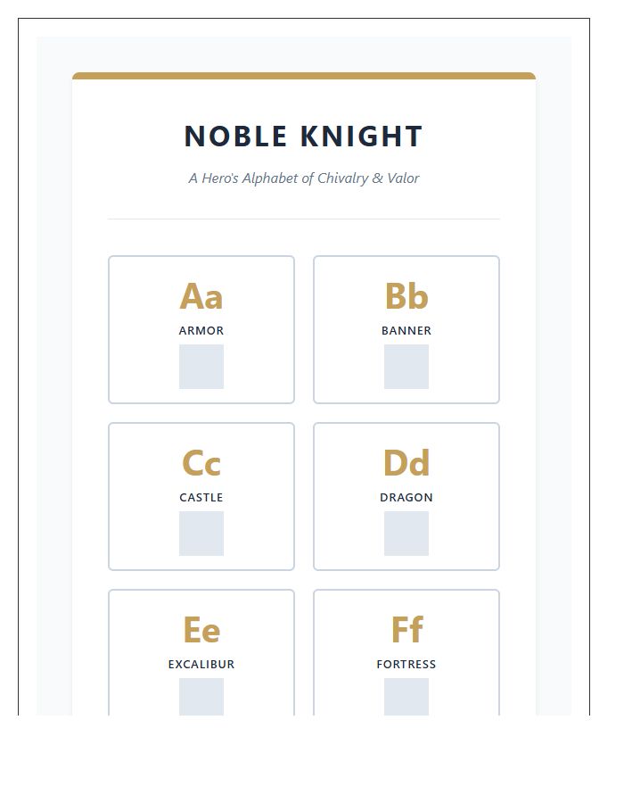 Noble Knight Character Printable Alphabet Chart