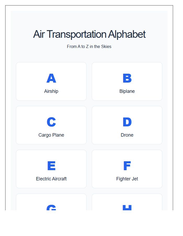 Air Transportation Vehicle Names Printable Alphabet Chart