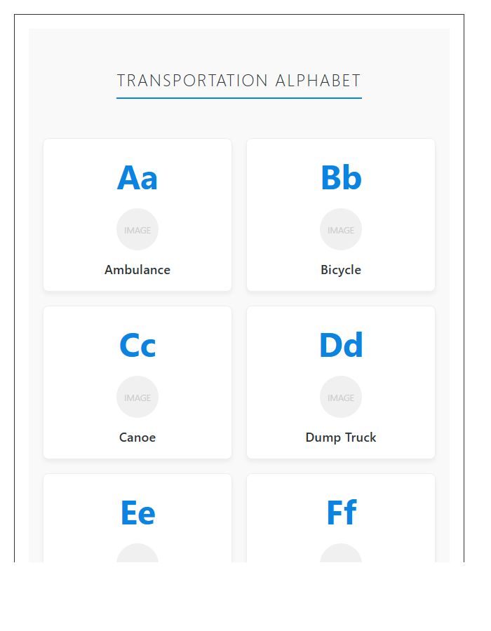 Classroom Transportation Vehicle Names Printable Alphabet Chart