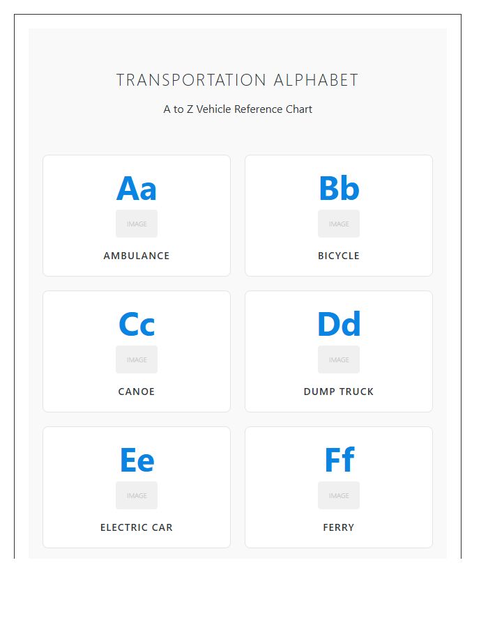 Homeschooling Transportation Vehicle Names Printable Alphabet Chart