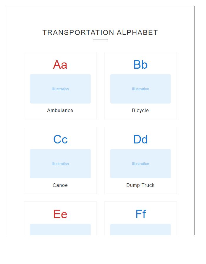 Montessori Transportation Vehicle Names Printable Alphabet Chart