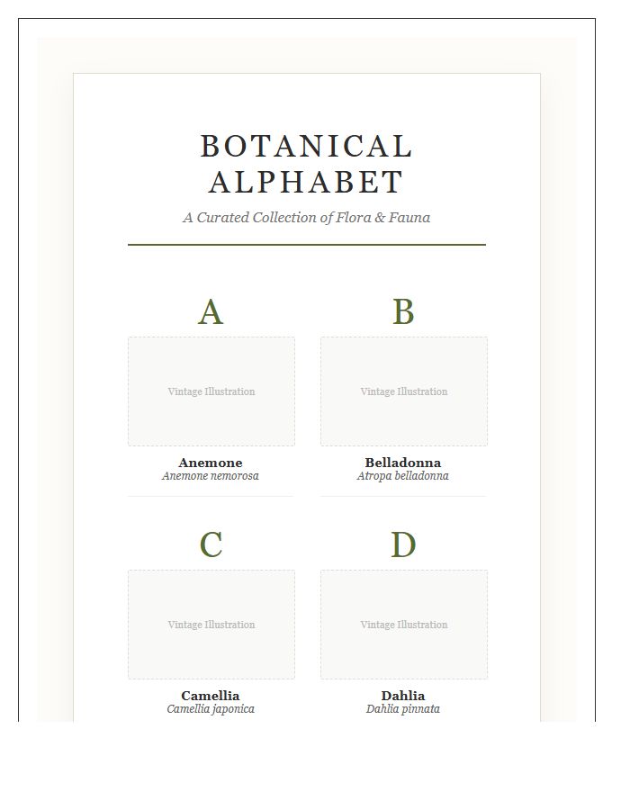 Antique Botanical Plant Species Printable Alphabet Chart