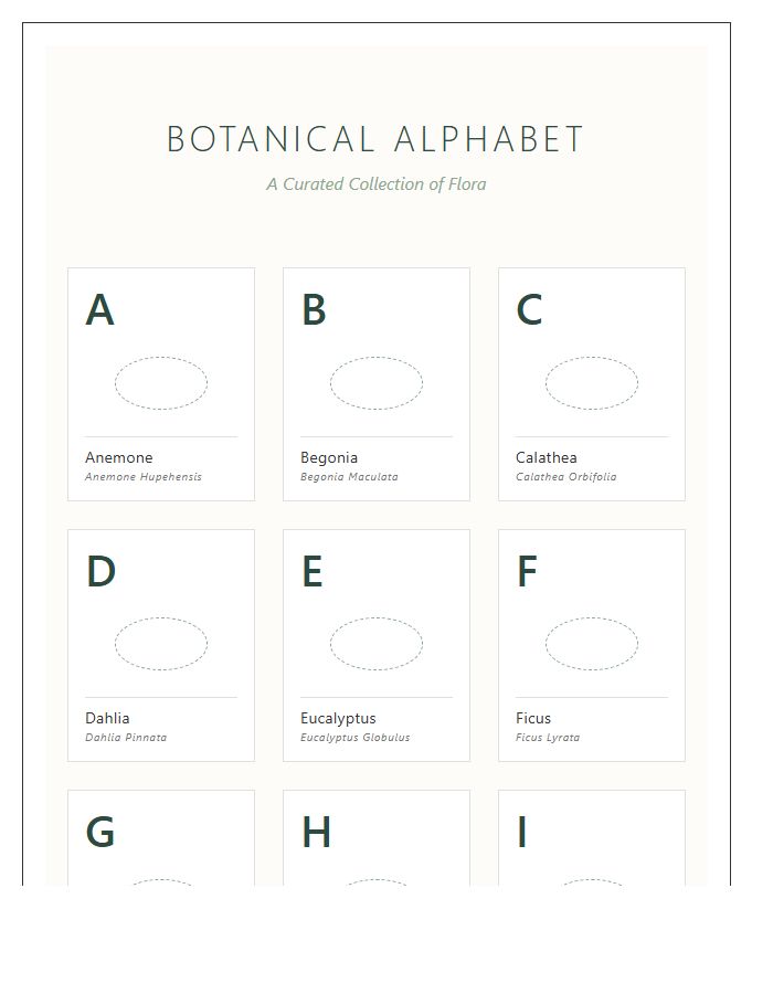 Modern Botanical Plant Species Printable Alphabet Chart