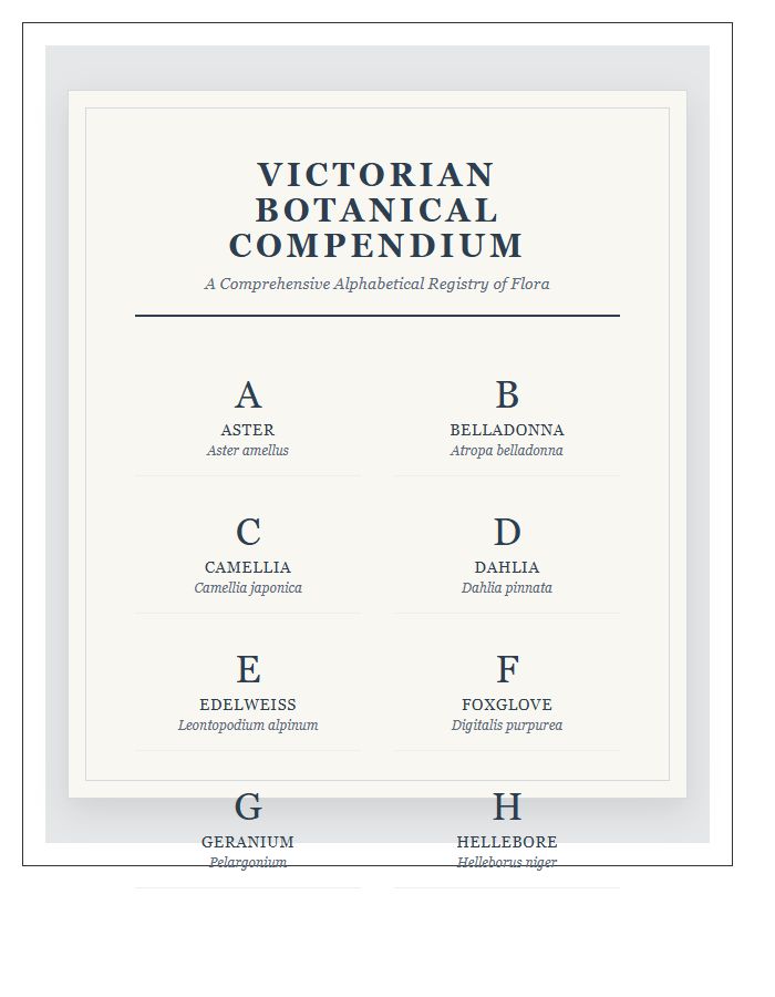 Victorian Botanical Plant Species Printable Alphabet Chart