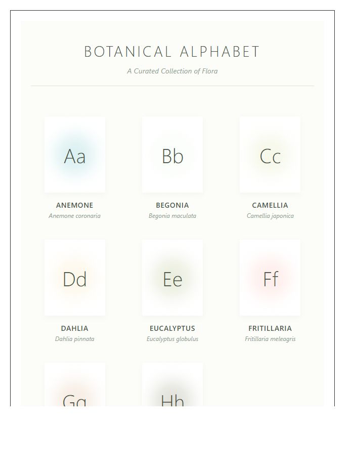 Watercolor Botanical Plant Species Printable Alphabet Chart