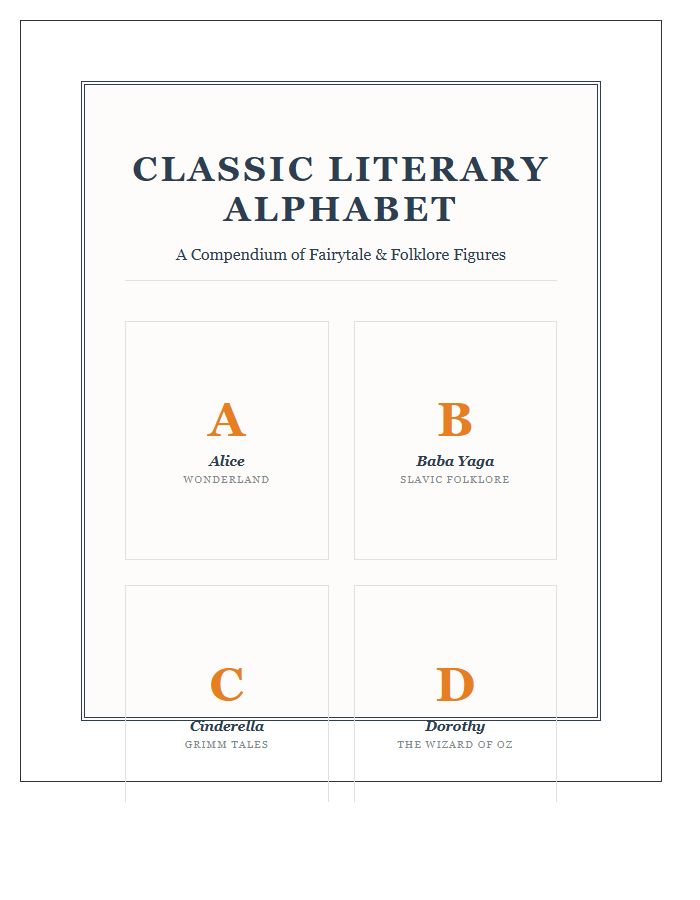 Classic Literature Fairy Tale Character Printable Alphabet Chart
