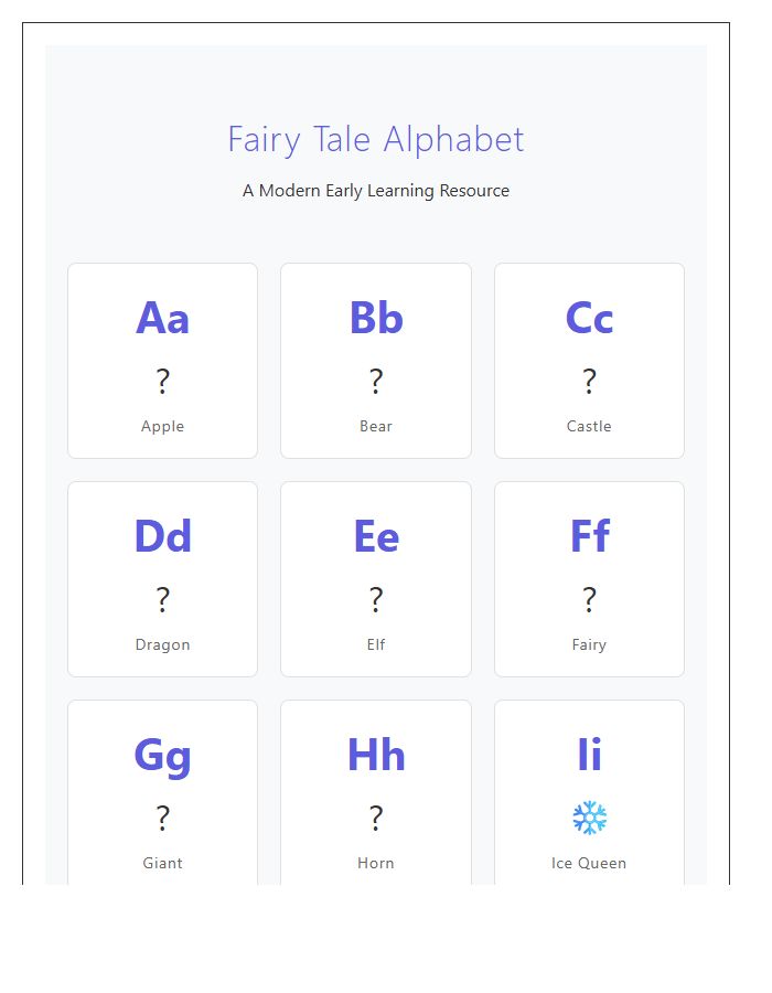 Early Learning Fairy Tale Character Printable Alphabet Chart