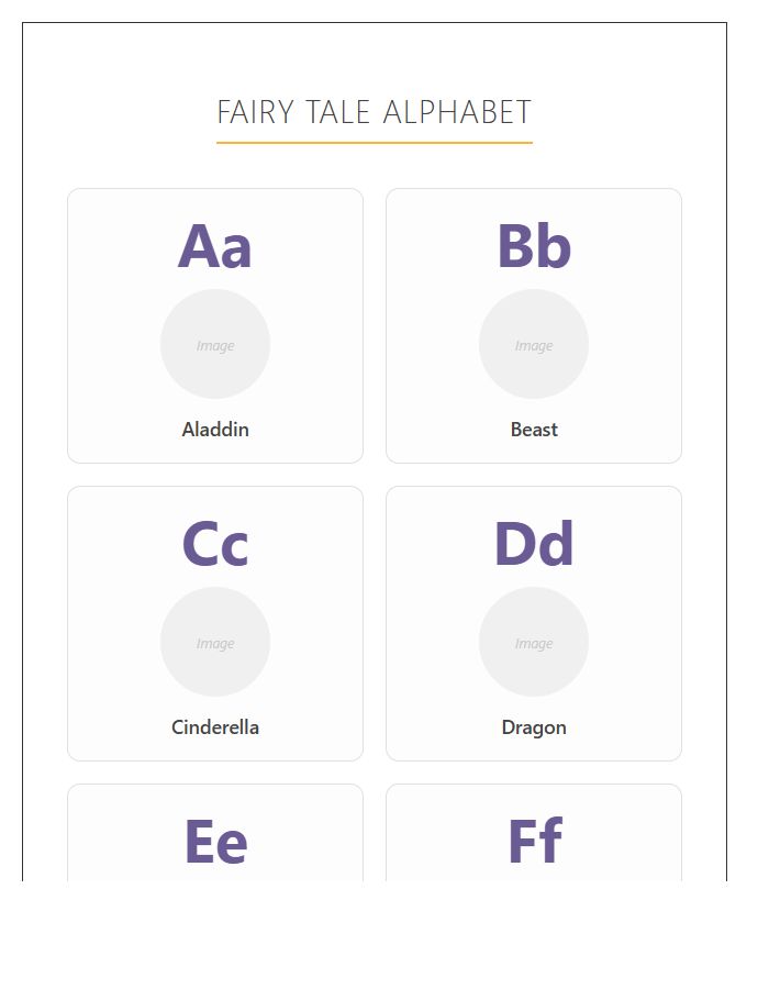 Fairy Tale Character Printable Alphabet Chart For Preschoolers
