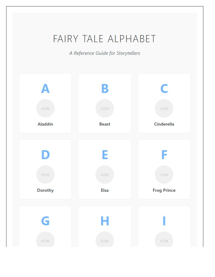Illustrated Fairy Tale Character Printable Alphabet Chart Reference