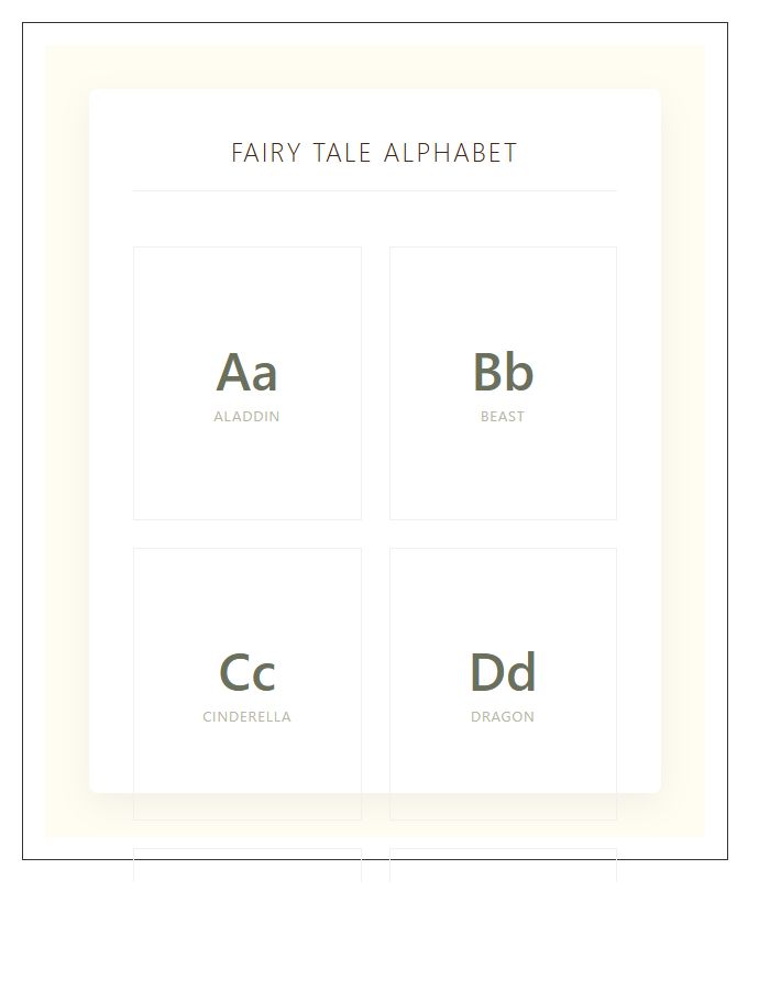 Preschool Playroom Fairy Tale Character Printable Alphabet Chart