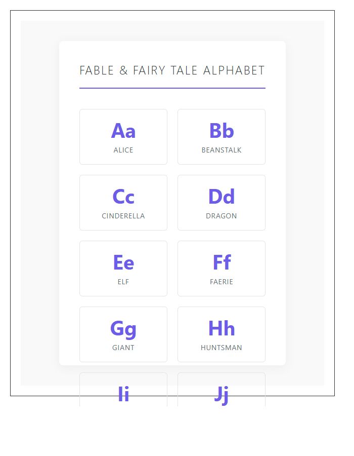 Traditional Fable Fairy Tale Character Printable Alphabet Chart