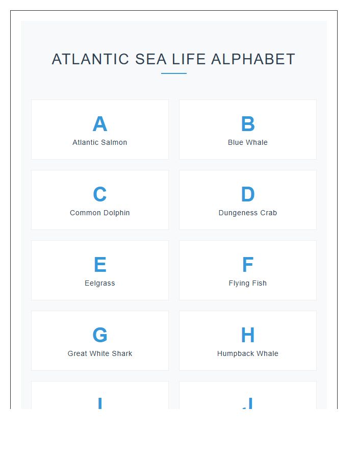 Atlantic Sea Life Alphabet Printable Chart