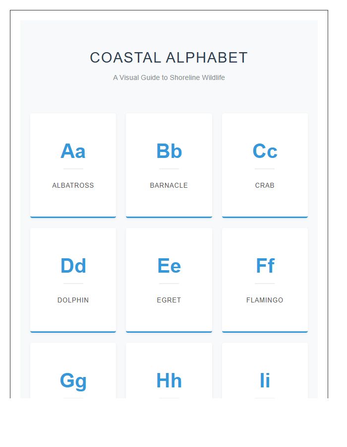 Coastal Animal Visual Alphabet Printable Chart
