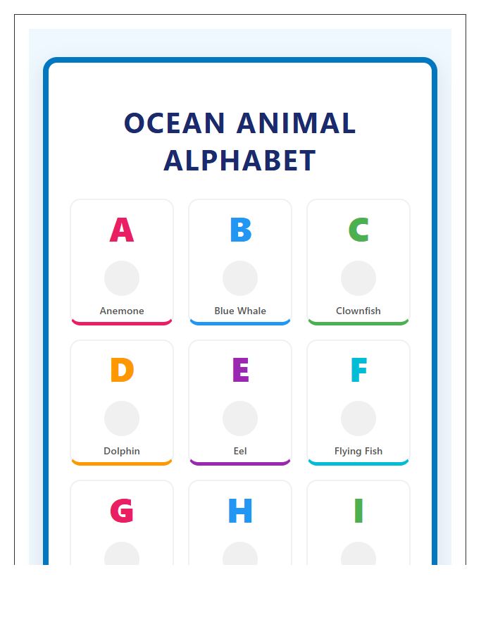 Colorful Ocean Animal Alphabet Printable Chart