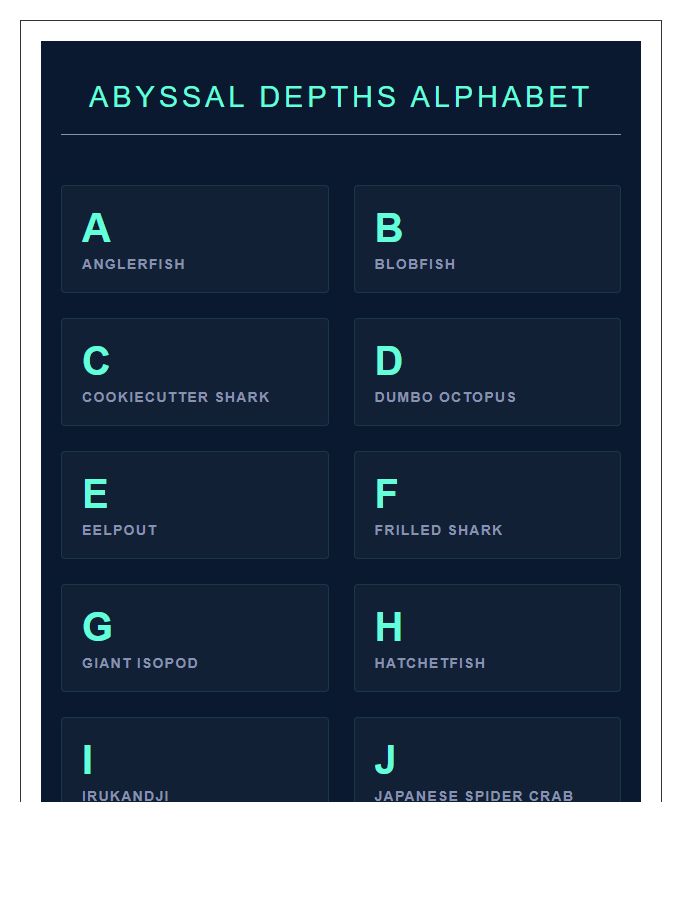 Deep Sea Animal Alphabet Printable Chart