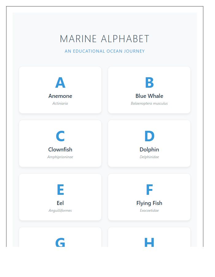 Educational Marine Animal Alphabet Printable Chart