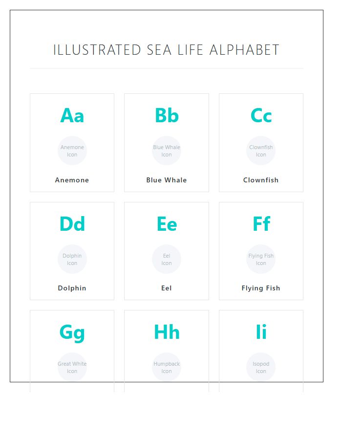 Illustrated Sea Life Alphabet Printable Chart