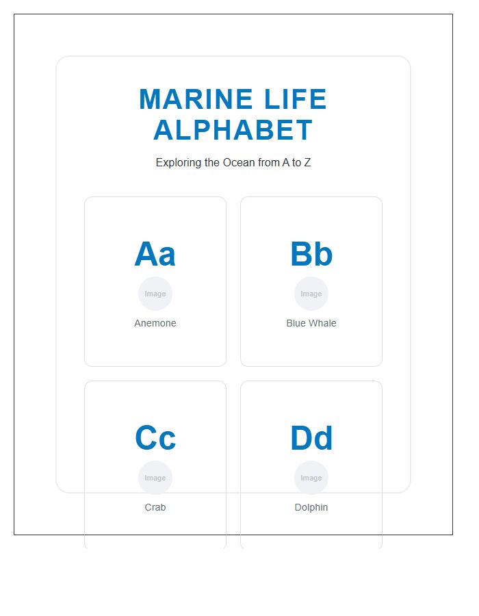 Kindergarten Marine Life Alphabet Printable Chart