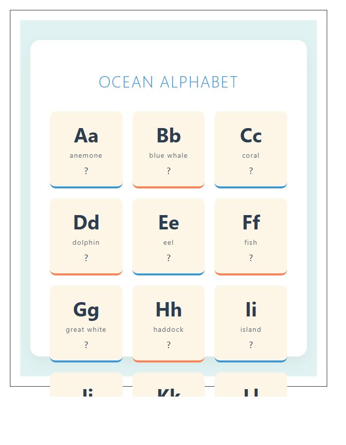 Nursery Ocean Theme Alphabet Printable Chart