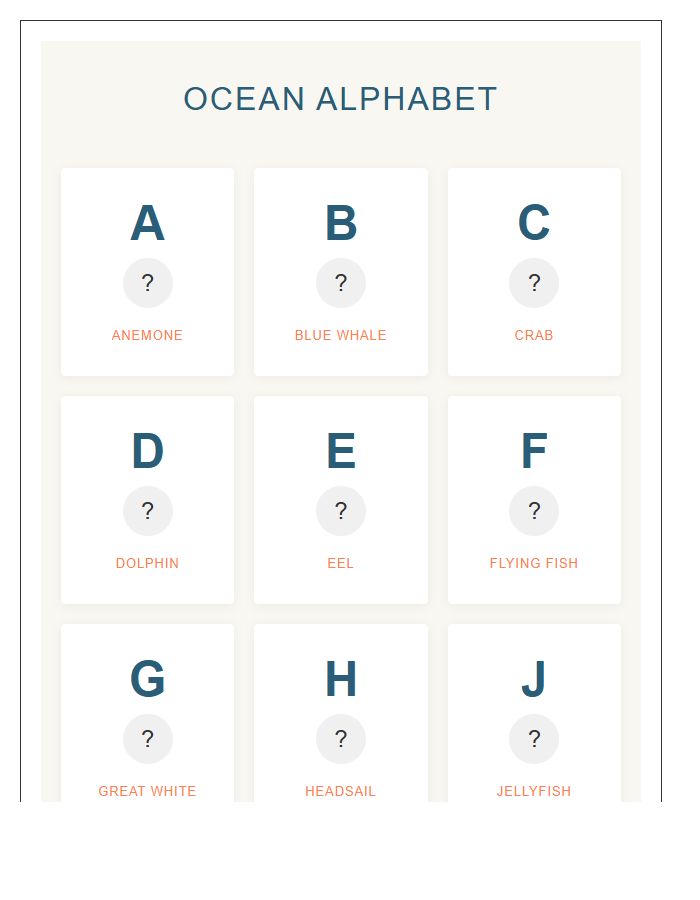 Ocean Animal Alphabet Printable Wall Chart