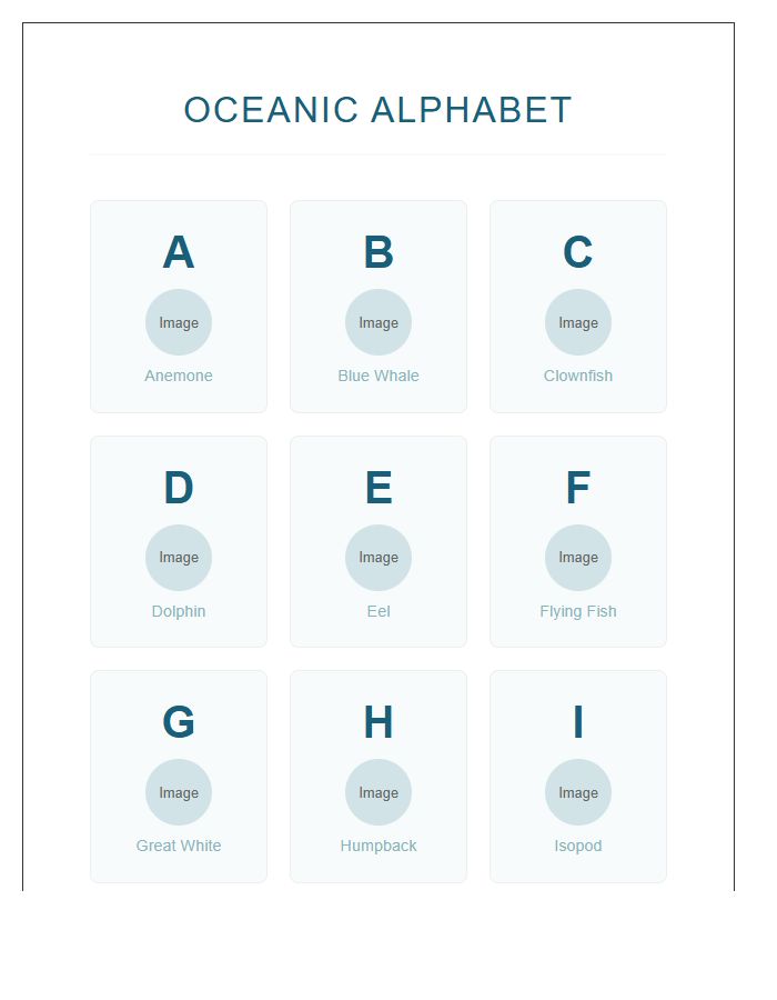 Oceanic Animals Visual Alphabet Printable Chart