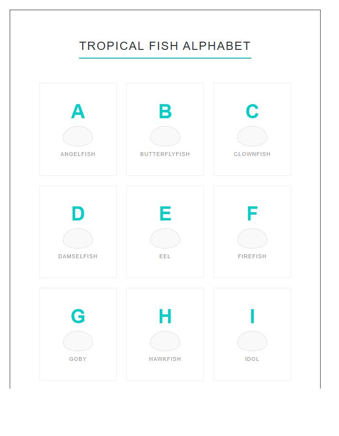 Tropical Fish Visual Alphabet Printable Chart