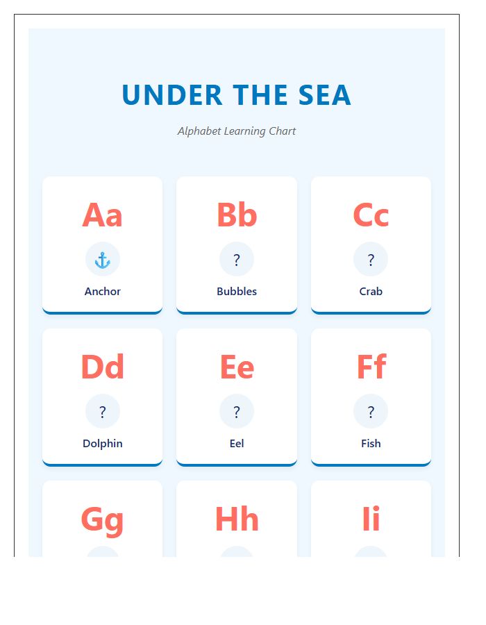Under The Sea Alphabet Printable Chart