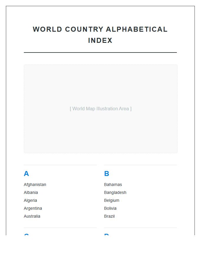 Basic World Map Country Alphabet Printable Chart