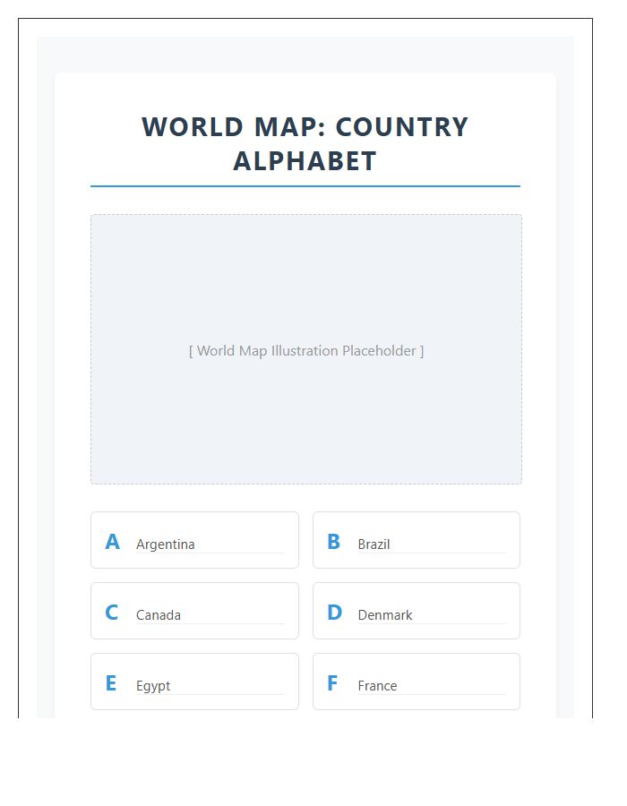 World Map Country Alphabet Learning Printable Chart