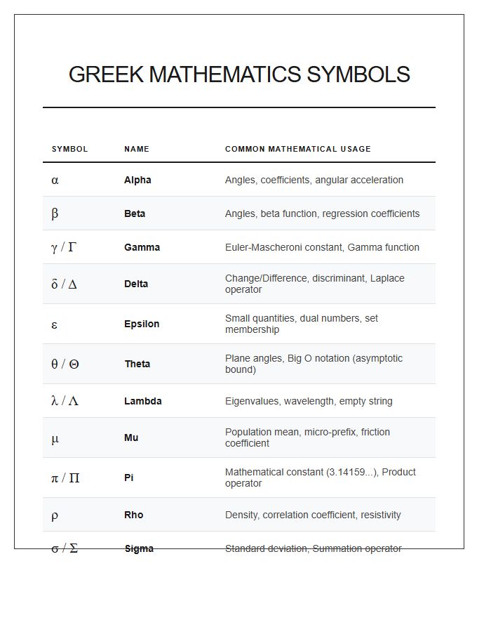 Greek Mathematics Symbols Printable Chart