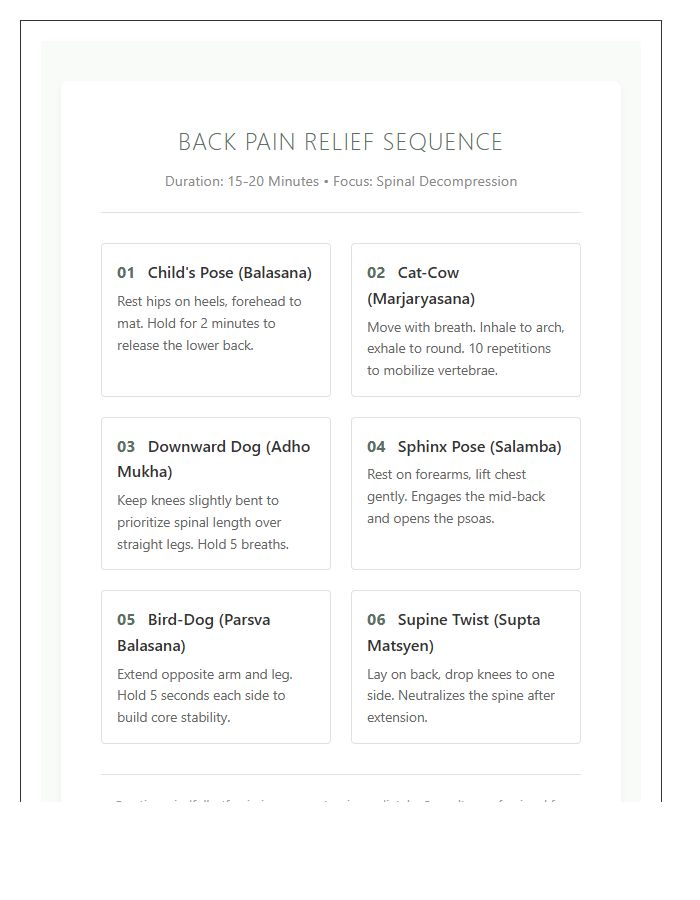 Back Pain Yoga Sequence Printable Chart