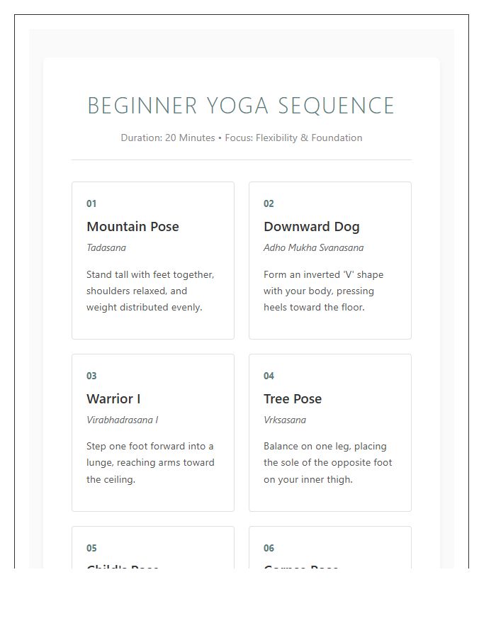 Beginner Yoga Sequence Printable Chart