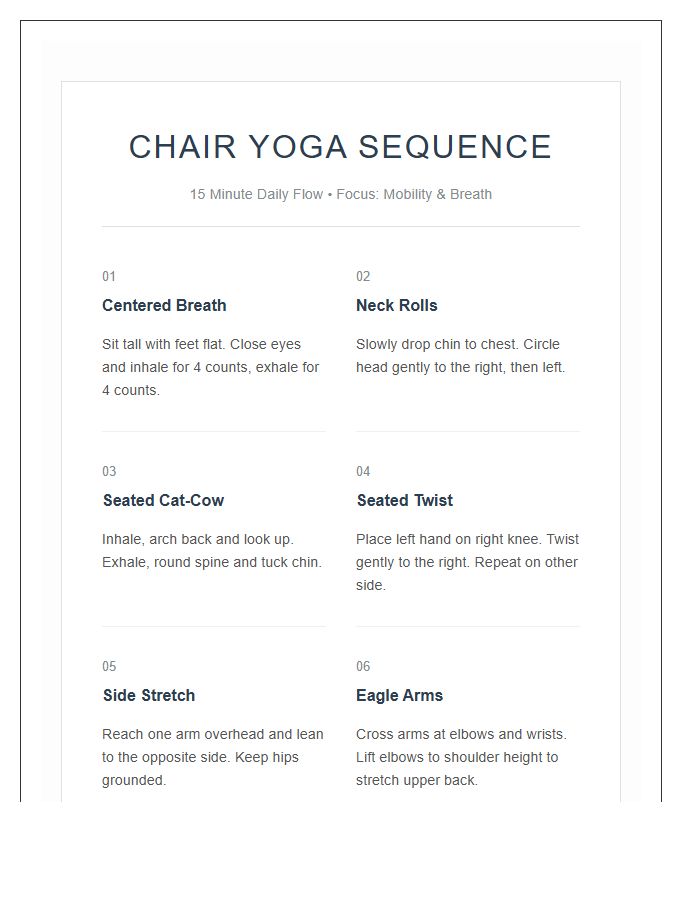 Chair Yoga Sequence Printable Chart